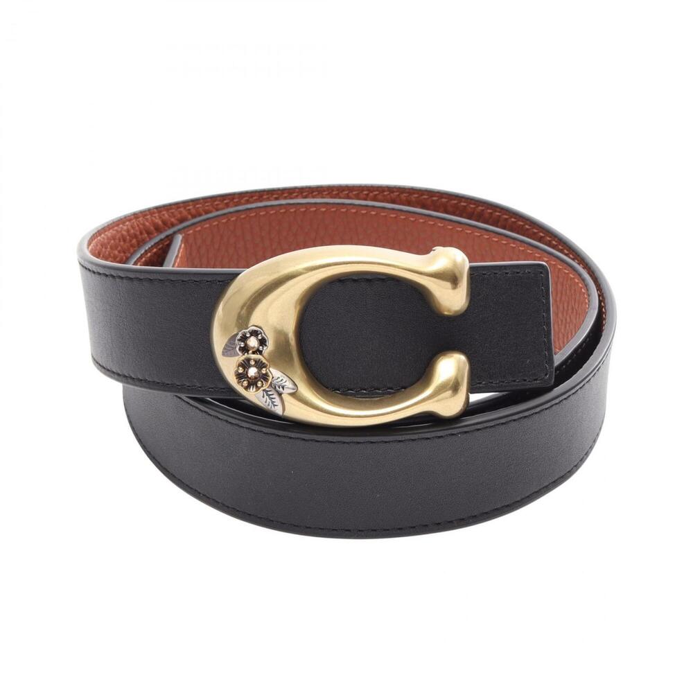 Coach Tea Rose Signature Buckle Reversible Leather Belt for Women (Black/Brown)